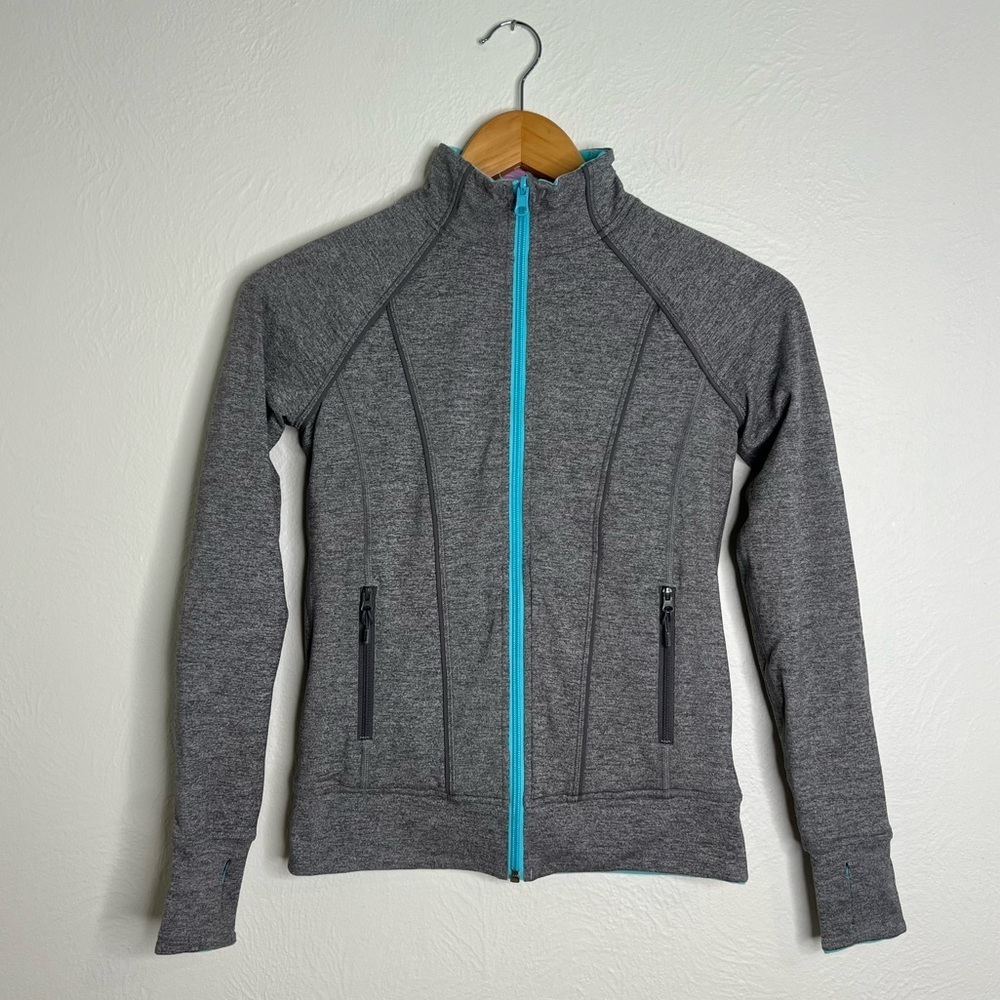IVIVVA Girls Reversible Zip-Up Jacket Gray Teal Full Zip Pockets Activewear 10